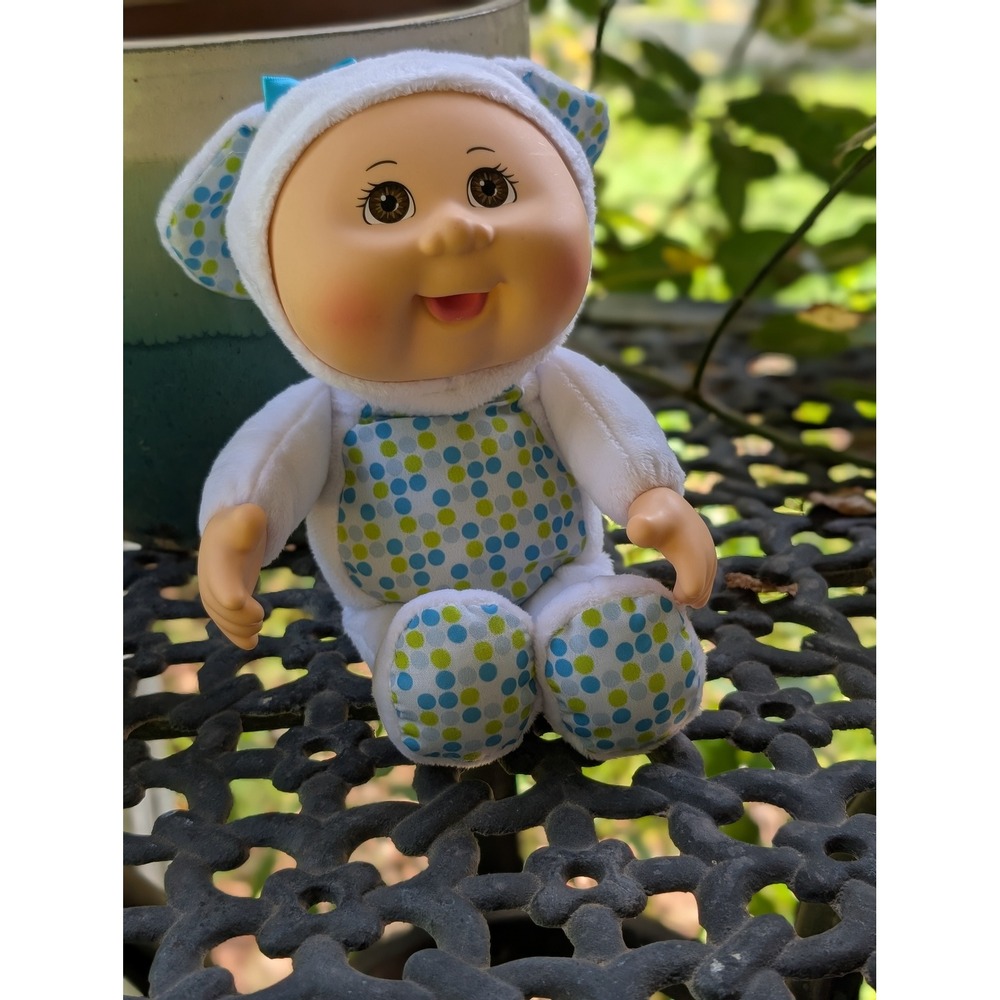 Cabbage Patch Kids Cuties White Bunny Polka Dot Plush Baby Doll Brown Eyes CPK